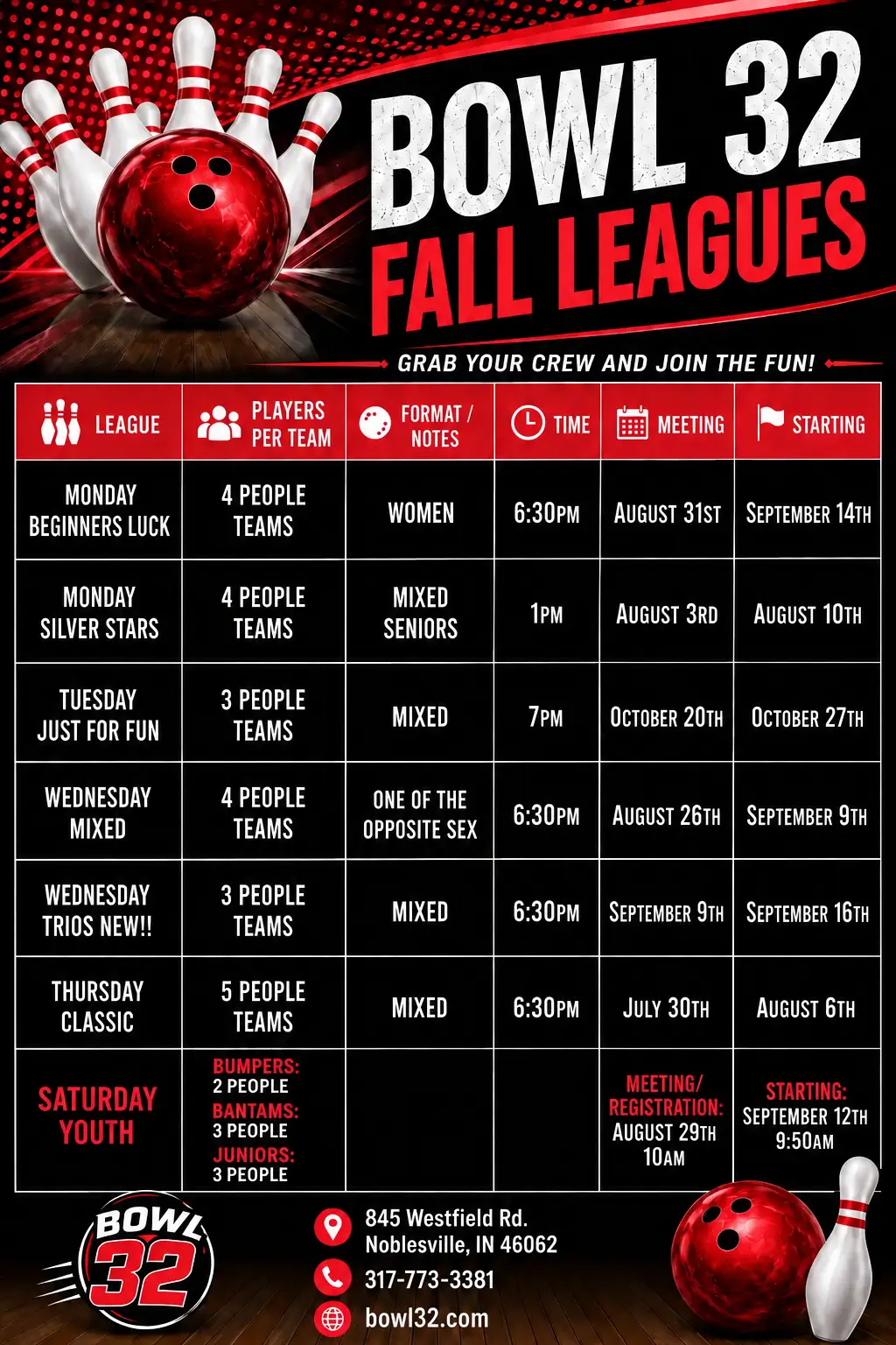 Bowl 32 2026 Fall Schedule