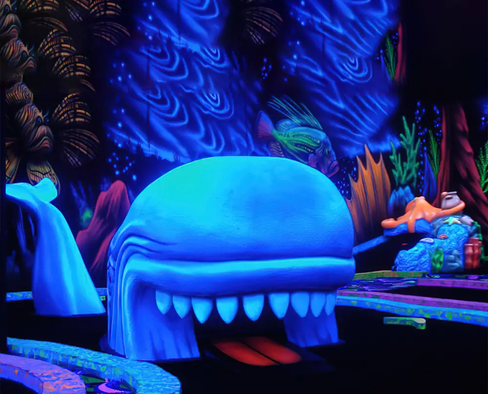 glow in the dark mini golf at Bowl 32 in Noblesville IN